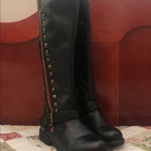Black size 7 knee high boots with inner leg zipper